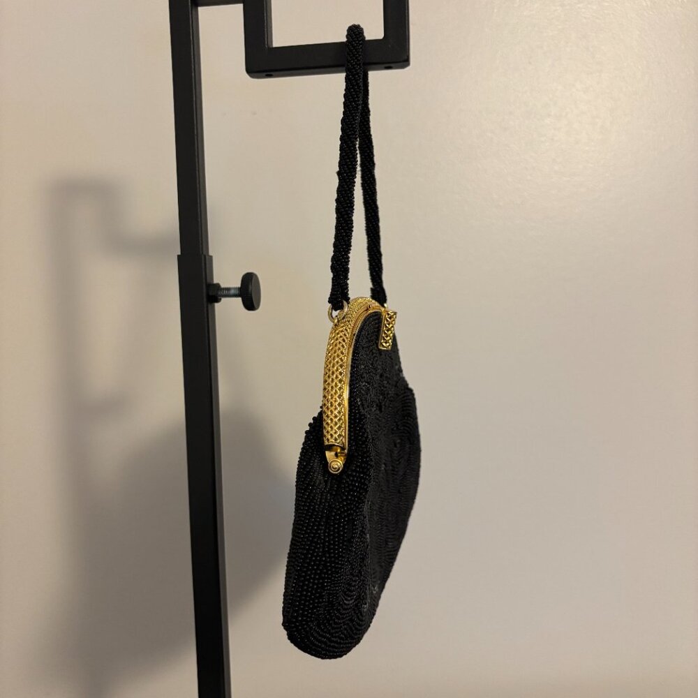 Black Beaded Gold Metal Evening Mini Bag - Picture 4 of 10